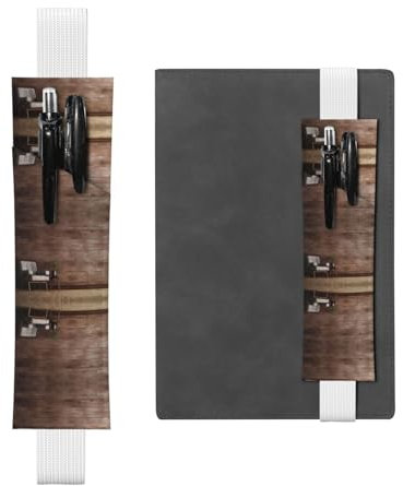 Weißer Stifthalter, Lesezeichen, PVC-Leder, verstellbares Gummiband, 21,1–4,6 cm, geeignet für die meisten Notizbücher, Tagebücher, Handbücher, Planer, Retro, raue Eiche, Wanddrucke