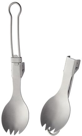 Faltlöffel, tragbar, wiederverwendbar, Klappgabel, Löffel, Göffel aus Titan, für Outdoor-Reisen, Camping, Rucksackreisen, Wandern, Picknick und Zuhause (Spork)