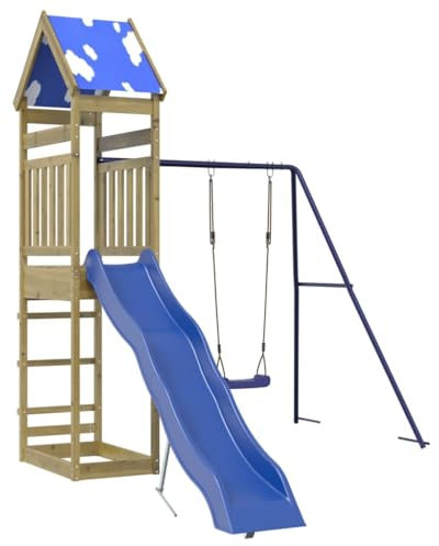 vidaXL Spielturm, Klettergerüst mit Dach Schaukel Rutsche, Kinder Kletterturm Spiel-Zubehör für Garten, Holz Spielplatz Spielhaus, Kiefernholz Imprägniert