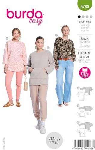 burda easy Schnittmuster Damen Sweater in verschiedenen Längen Gr. 34-48