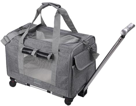 Chariot de voyage pour animaux de compagnie | Sac de sécurité pour chat | Sac de transport léger pour chien, sac de transport polyvalent avec poignée télescopique ergonomique et roues pour chats,