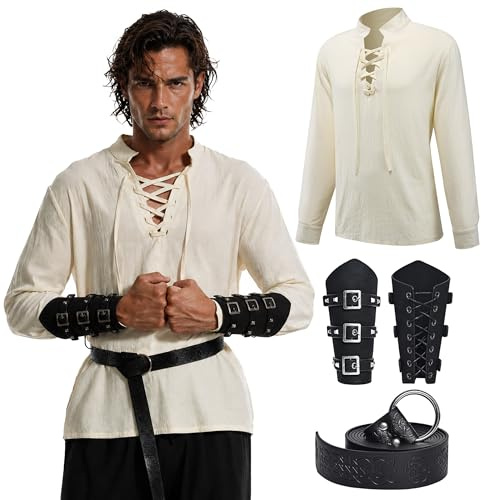 MVFEUIJ Ensemble de 5 vêtements médiévaux pour homme, de la Renaissance, avec ceinture, protège-poignets, accessoires, pour cosplay, magicien, Halloween
