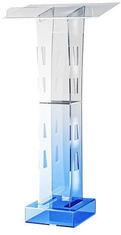 KEESUNG Acryl Rednerpult, Transparente Rednerpult mit Blauem LED-Licht Acryl-Lucite-Podium Professioneller Stehendes Büro Rednerpult für Redebüros, Klassenzimmer, Kirchen, 60 x 40 x 110CM