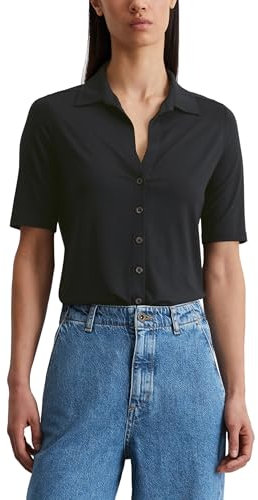 Marc O'Polo Damen Kurzarmbluse mit klassischem Kentkragen Regular Fit, Blau (Deep Night Blue), M