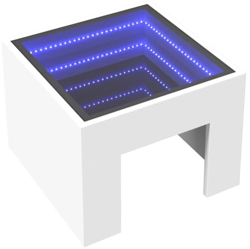 vidaXL Couchtisch, Beistelltisch mit Infinity-LED, Sofatisch Kaffeetisch für Wohnzimmer, Teetisch Wohnzimmertisch, Weiß Holzwerkstoff Glas