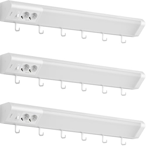 Oktaplex 3er Set Talin Unterbaulampe 76cm warmweiß mit Steckdose | 1635lm Warmweiß 3000K 14,8W mit Schalter Unterschranklampe Küche 230V weiß