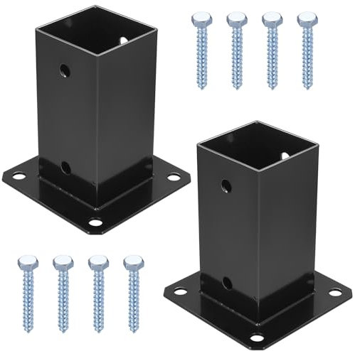 2 Pcs Support Poteau Bois, Support de Poteau de Clôture Carré, Support Poteau à Visser, Support de Fixation Ancrage pour Poteau Bois 70x70 mm, Manchon de Sol pour Pergola Clôture Balançoire