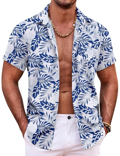 COOFANDY Mens Hawaiian Shirts Short Sleeve Summer Holiday Shirts for Men Button Down Tropical Beach Shirts Tops