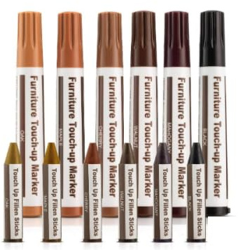 Möbelmarker Ausbesserung,Holzreparatur Set,Parkett Reparaturset,Laminat Reparaturset,6 Reparaturmarkierungen 6 Wachsstifte,Möbelreparatur Set,für Flecken,Kratzer Möbelreparaturset