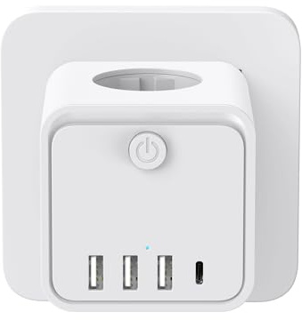 Cubo Enchufe USB 7 en 1，Ladron Enchufes Plano Múltiple con 3 Tomas Regleta Cubo,3 USB A 1 USB C, Enchufe Multiple Pared con Interruptor, Enchufe para Oficina, Cocina y Habitación