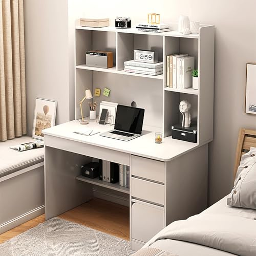 MESCXTY Computertisch mit Aufsatz,Schreibtisch aus Holz mit Schubladen und Regalen,Workstation-PC-Laptop-Schreibtisch für Büro,Zuhause(100x45x131cm, White)