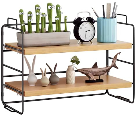 WEFHEF Scaffale da Scrivania a 2 Ripiani,Mensole da Scrivania a 2 Livelli,Scaffale da Tavolo a Doppio Strato,Organizer in Legno da Tavolo per Piano di Lavoro Cucina Ufficio Soggiorno 37 * 16.5 * 24cm