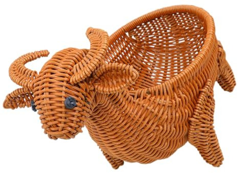 TOGEVAL Aufbewahrungskorb Aus Rattan Gefälscht Servierkörbe Eierkorb Apfel Aufhänger Snackkorb Rattankorb in Tierform Korbtablett Speicherstand Baumhalter Pp Light Brown Wiederverwendbar