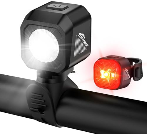 toptrek Fahrradlicht Set USB Aufladbar, StVZO zugelassen Fahrrad Lichter Led Set, IPX5 Wasserdicht Fahrradbeleuchtung Set, Batterie Aufforderung Schwach, Frontlicht & Rücklicht Set