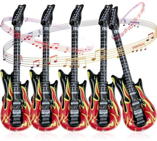 5 Pezzi Chitarra Gonfiabile , 100 cm Air Guitar Gonfiabile , Chitarra Gonfiabile Rock per Feste Rock Compleanno Carnevale Feste a Tema Anni '80 e '90 Compleanno