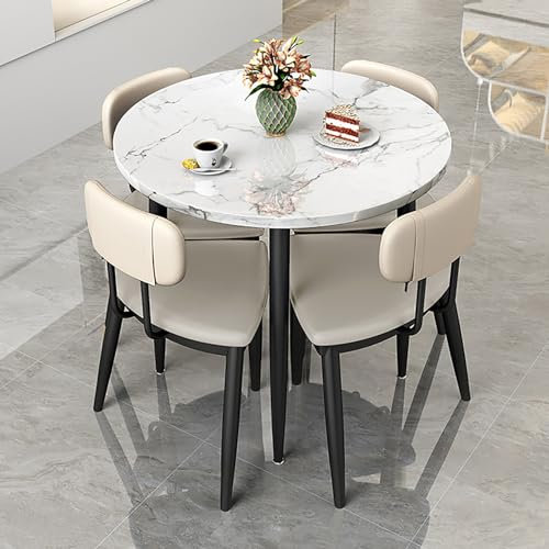 Rundes Konferenztisch-Set mit 4 Stühlen – ideal für Büroempfang, Wohnzimmer, Balkon, Café und Bäckerei – vielseitige Ess- und Freizeitmöbellösung