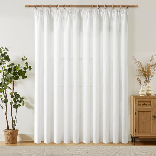 Softalker Leinen Vorhang mit Kräuselband Gardinen 300 cm Extra Breite Vorhänge Wohnzimmer modern Weiß für Schienensystem/Gardinenstange Fertiggardinen für Schlafzimmer Kinderzimmer Küche Tür,1 STK