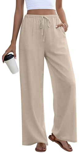 Anymeet 2026 Summer Skirts Linen Clothes Women Wide Leg Clothes for Women High Waist with Pockets Light Khaki Plus Size X-Large
