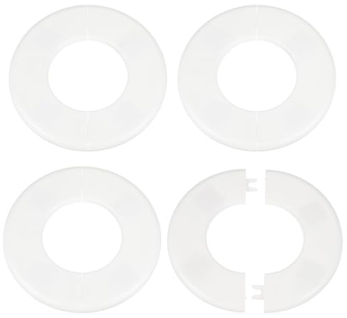 sourcing map 4 placas de cubierta de fontanería autoadhesivas de plástico ABS con brida dividida de 64 mm, diseño de hebilla para tubería de agua, baño, cocina, decoración, color blanco