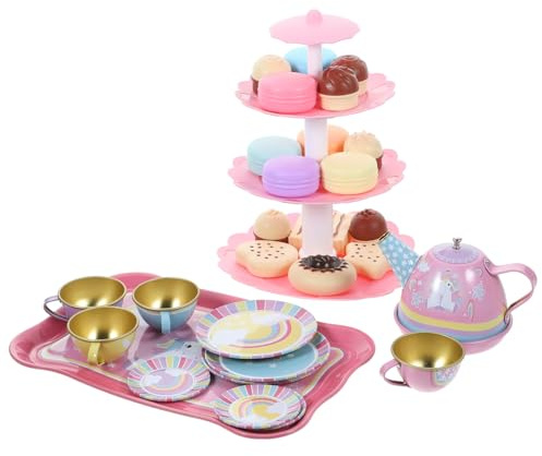 Toyvian Boy Girl's Tea Set Toy Interactive Pretend Play Set Cartoon Tea Party Decorations Safe Tinplate Materials Boys and Girls Afternoon