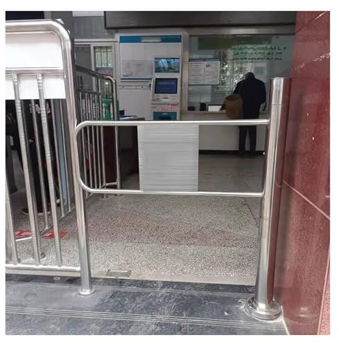 Puerta batiente automática, puerta de acceso peatonal unidireccional de acero inoxidable, dispositivo de seguridad con resorte, 40 x 39 pulgadas, entrada a la derecha para entradas y salidas seguras