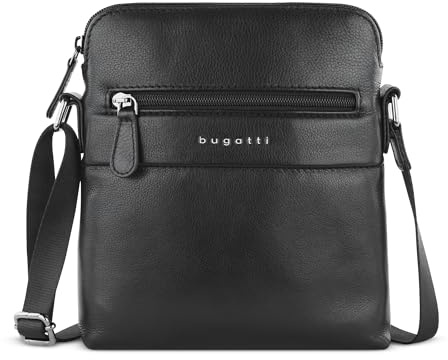 bugatti Nome Schultertasche für Herren, Umhängetasche aus Leder, Crossover-Bag, schwarz