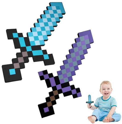 YANGUN Schwert Spielzeug Set, 2 Stück 45 cm Spiel Schaum Schwert, Blau und Lila, Rollenspiel und Kostümzubehör für Spielthemenpartys, Halloween, Weihnachten,Kinder Ab 5 Jahren（2 PCS）