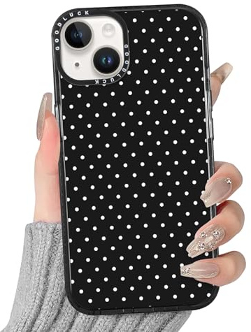 Yoedge Fodral för iPhone 14/iPhone 13 Transparent Polka prickmönster, prickig estetisk modedesign för kvinnor flickor, mjukt silikonfodral flexibelt fodral för iPhone 13 6,1 tum, svarta pärlor