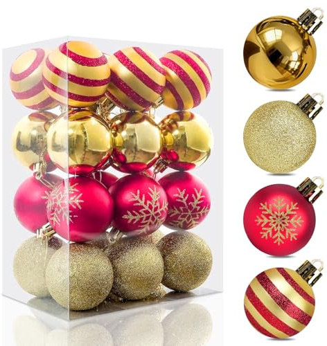6 cm Gold Weihnachtsbaum Deko Set of 24 Plastic,Christmas Baubles Tree Baubles Decoration Christbaumkugeln Rot Gold Glas,Christmas Decorations Indoor Outdoor
