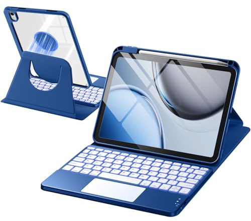 drivego 360 Rotating Keyboard Case for iPad A16 11th 10th Generation with 7 Color Backlit Trackpad, Magnetic Detachable Cover Wireless Keyboard for iPad 11th 2025 10th 2022 (11/10.9 inch), Navyblue