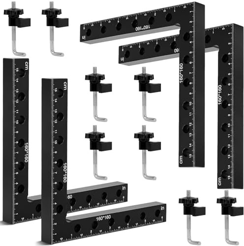 4 Pack 90 Degree Corner Clamping for Woodworking, 16 x 16 cm Right Angle Positioning Squares Clamps, Aluminum Alloy L Type Carpenter Corner Clamping Tool for Cabinets Carpenter Picture Frame Drawers