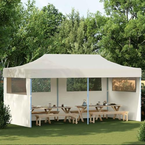 Tente de Réception Pliable, 3x6 m Toit Oxford Imperméable, Structure Acier Thermolaqué, Chapiteau de Jardin Exterieur avec Paroi Latérale, Marchés, Événements Sportifs, Crème, 580 x 291 x 315 cm