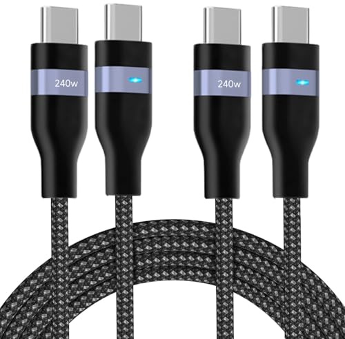 Cable USB C a USB C 2M 240W PD3.1 [2 Piezas] 40Gbps Cable Carga Rápida Tipo C Nylon Trenzado con Indicador LED, Compatible con iPhone 17/16/15, para Galaxy S25/S24, para MacBook, iPad, Pixel, Switch