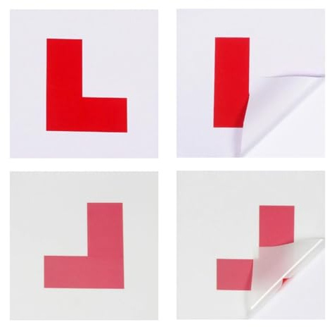 Zernavith 4Pcs L Plates for Car,2 PCS of Self Adhesive L-Sticker & 2 PCS of Electrostatic L-Plate for Car Window,No Fading No Blow off Easy to Move without Scratching,178x178mm