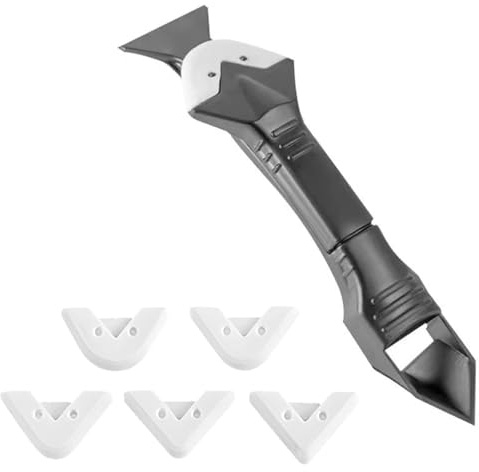 6 Pcs Silicone Remover Tool Set, Black Sealant Removal Kit with 5 Replaceable Pads, Plastic Caulking Scraper for Bathroom Kitchen Sink Tile Floor Edges DIY