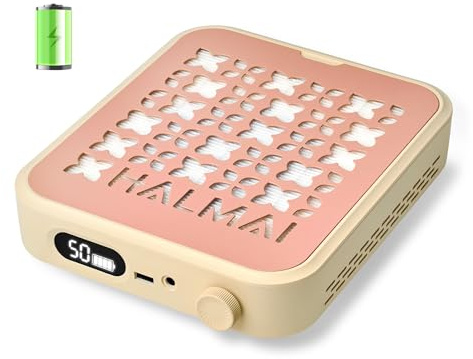 HALMAI Aspirador de polvo de uñas recargable inalámbrico - Succión 800Pa, motor sin escobillas 5000 RPM, portátil para uñas acrílicas/de gel, filtro HEPA , varios colores, salón (Rosa brumoso)