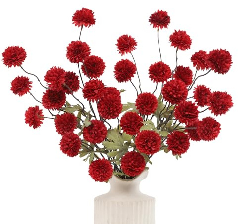 DuHouse 6 mini crisantemi artificiali con steli, in finta seta, per decorazione domestica, bouquet, centrotavola, artigianato floreale fai da te (rosso scuro)