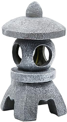Jualyue Japanese Pagoda Statues Waterproof Solar Pagoda Lantern 5.1x5.3x10.2 inch Decorative Japanese Stone Lantern for Home Garden Yard Lawn Balcony Patio Porch