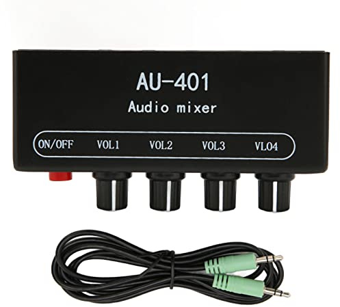 Hapivida 4 in 1 Out Stereo Mixer, Independent Volume Control 3.5mm Mini Audio Mixer for PC Headphone Amplifier
