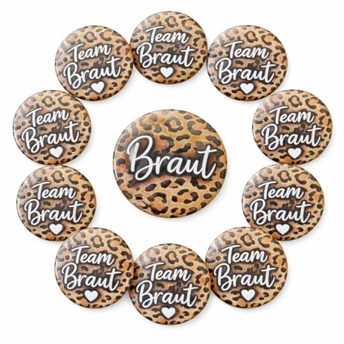 JGA Buttons Set mit Braut Button & Team Braut Anstecker – Junggesellinnenabschied Accessoires – JGA Deko & Zubehör für Bride to Be
