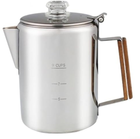 HomeVortex Percolador de café al aire libre de 9 tazas de acero inoxidable para estufas de inducción de gas de camping