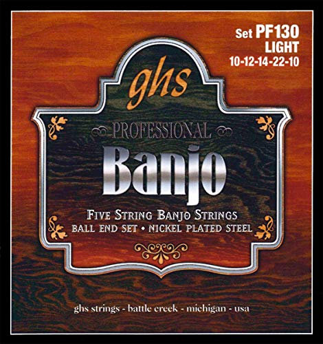 GHS Professional - PF130 - Banjo String Set, 5-String, Ball End, Stainless Steel, Light, .011-.022