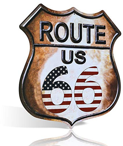 Segnaletica vintage in latta statunitense Route 66 per segnaletica stradale – Segni in metallo vintage – Segnali stradali perfetti per garage