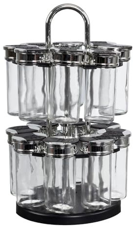 JE CHERCHE UNE IDEE CMKB5669 ESPECIERO Giratorio 2 Pisos, Transparente y Negro, 19 x 19 x 31.5 cm