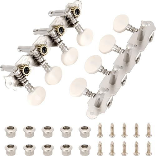 Musical Instrument Parts Mandolin Tuning Pegs, 4L + 4R Nickel Color Guitar Tuning Keys, Absolut, Made of Metal and Pearl White Plastic Buttons, 2.5cm Shaft Center Distance