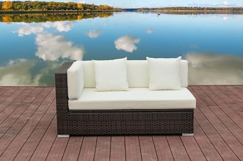OUTFLEXX 2-Sitzer Ecksofa, braun marmoriert, Polyrattan, 145 x 85 x 70 cm, wasserfeste Kissenbox, Armlehne re.