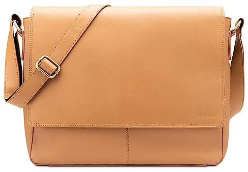 LEABAGS Messenger Bag, Oxford Echtleder Umhängetasche Herren Ständiger Begleiter, Leder Laptoptasche bis 15 Zoll Ausreichend Platz, Umhängetasche mit Schultergurt Begleiter Zur Arbeit