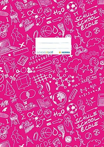 HERMA 19409 Heftumschläge A4 Schoolydoo Pink, 10 Stück, Hefthüllen mit Beschriftungsetikett aus strapazierfähiger & abwischbarer Polypropylen-Folie, Heftschoner Set für Schulhefte, farbig