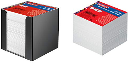 Herlitz Zettelkasten 9x9x9cm mit 700 Blatt weiß gefüllt (Schwarz, Zettelkasten + 1 Ersatzzettelblock)