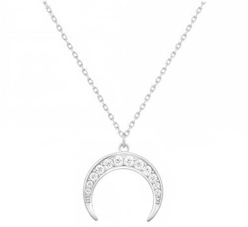 Sofia Milani - Damen Halskette 925 Silber - mit Zirkonia Steinen - Mond Anhänger - 50258